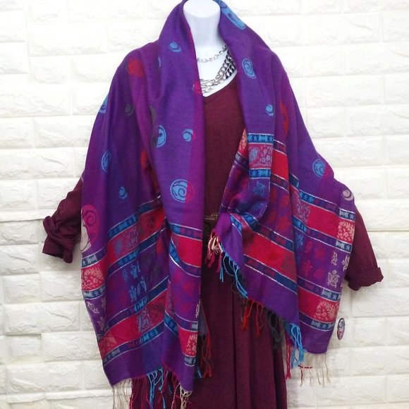 NWT Paisley Striped Floral Pashmina-style Scarf Wrap 27" x 70" Fringe Polyester - Picture 3 of 12